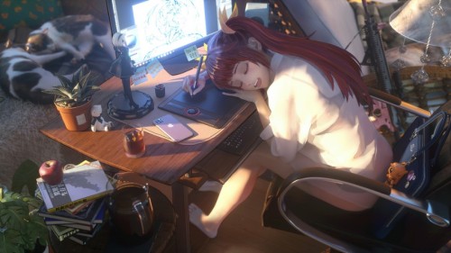 动漫女孩 玩游戏 睡觉4K壁纸 预览展示图 3